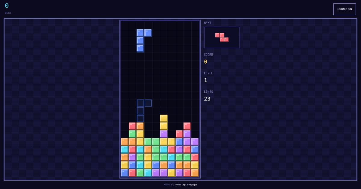 Falling blocks stacked in a well with the next piece shown