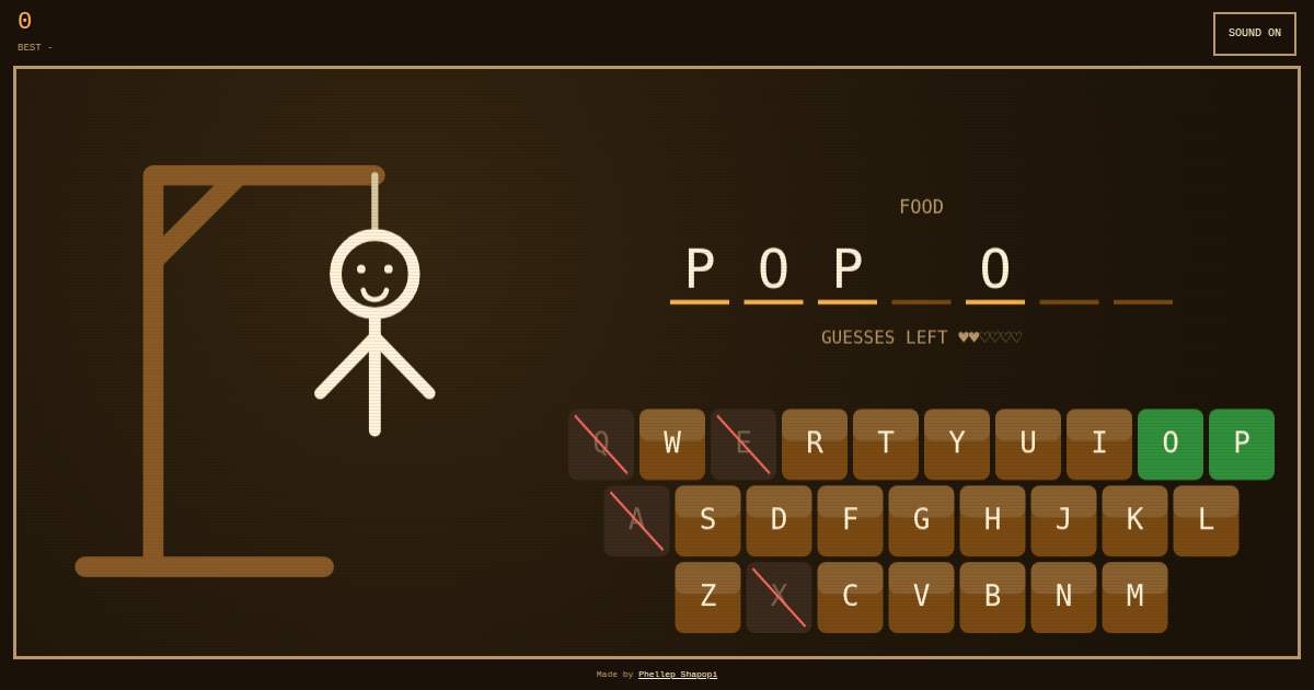 A gallows, blank letters and an on-screen keyboard