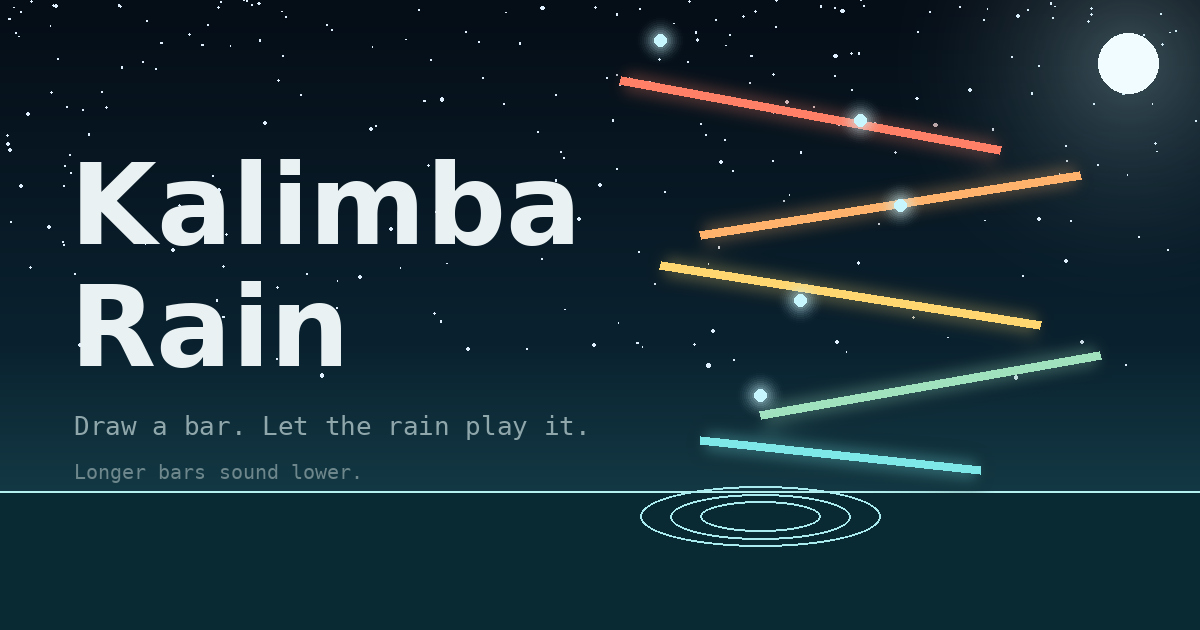 Coloured chime bars over a moonlit waterhole with raindrops falling on them