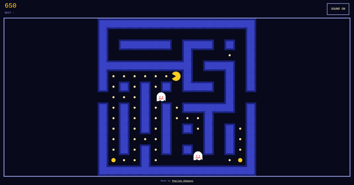 A yellow muncher in a blue maze chased by ghosts