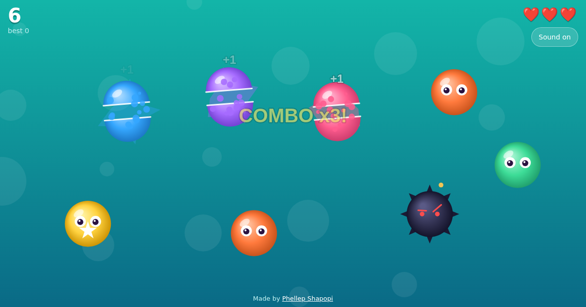 Candy blobs being sliced in half with a combo message